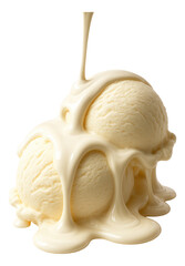 Scoops of ice cream with streams of melted cream cascading