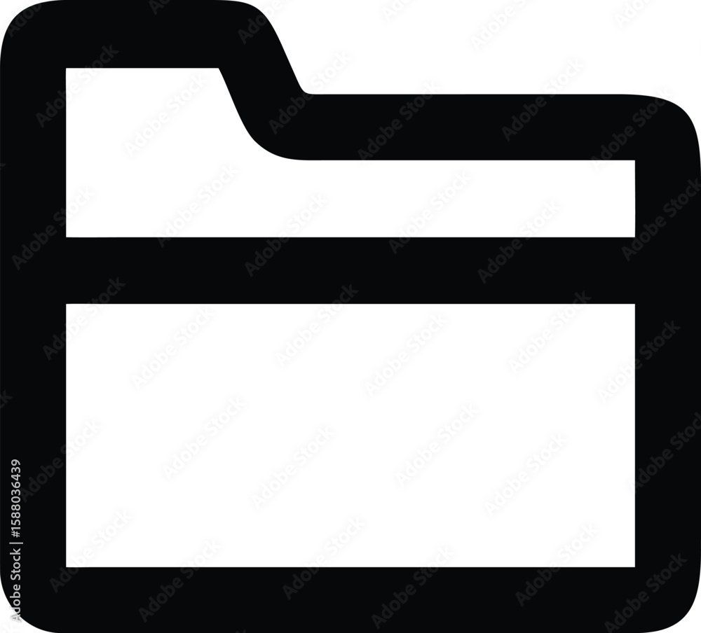 Poster bold black outline icon of a document folder with a tab isolated on transparent background