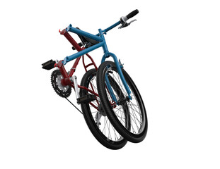 Adventure-Ready Blue Red Folding Mountain Bike - Portable Foldable MTB Bicycle for Convenient Travel and Outdoor Sports - High-Resolution Flip Bike with Transparent Background, Space-Saving.