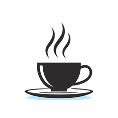 Obraz premium Flat black and white vector of a steaming coffee cup on a saucer, with simple curved steam lines rising above it