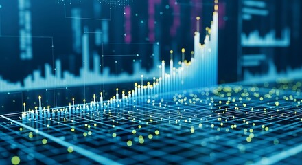 Abstract Data Visualization with Rising Blue and Yellow Graphs