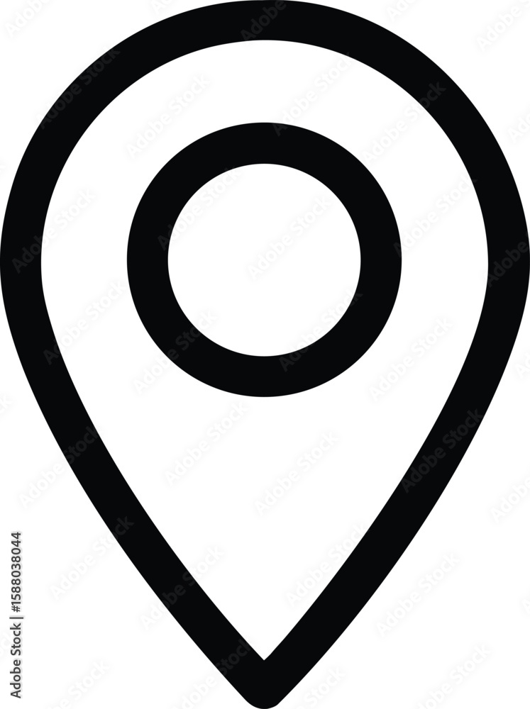 Poster a bold black outline icon of a location pin with a simple shape isolated on transparent background