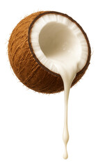 Coconut scoop with a trickle of melting cream in mid-flight