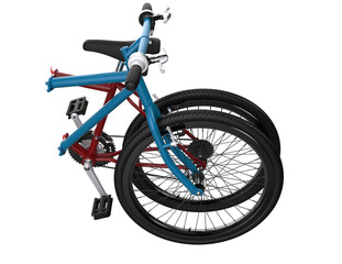 Fototapeta premium Adventure-Ready Blue Red Folding Mountain Bike - Portable Foldable MTB Bicycle for Convenient Travel and Outdoor Sports - High-Resolution Flip Bike with Transparent Background, Space-Saving.