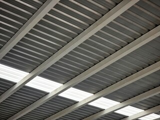 Modern Industrial Building Roof Featuring Corrugated Metal Panels and Placed Translucent Skylights for Natural Light.