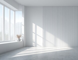 Empty, bright room with large window