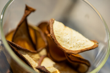 Healthy banana chips prepared in dehydrator