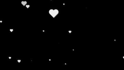Minimalist animation of white hearts softly floating over black background. Floating white hearts animation against a black background perfect for romantic visuals. - Powered by Adobe