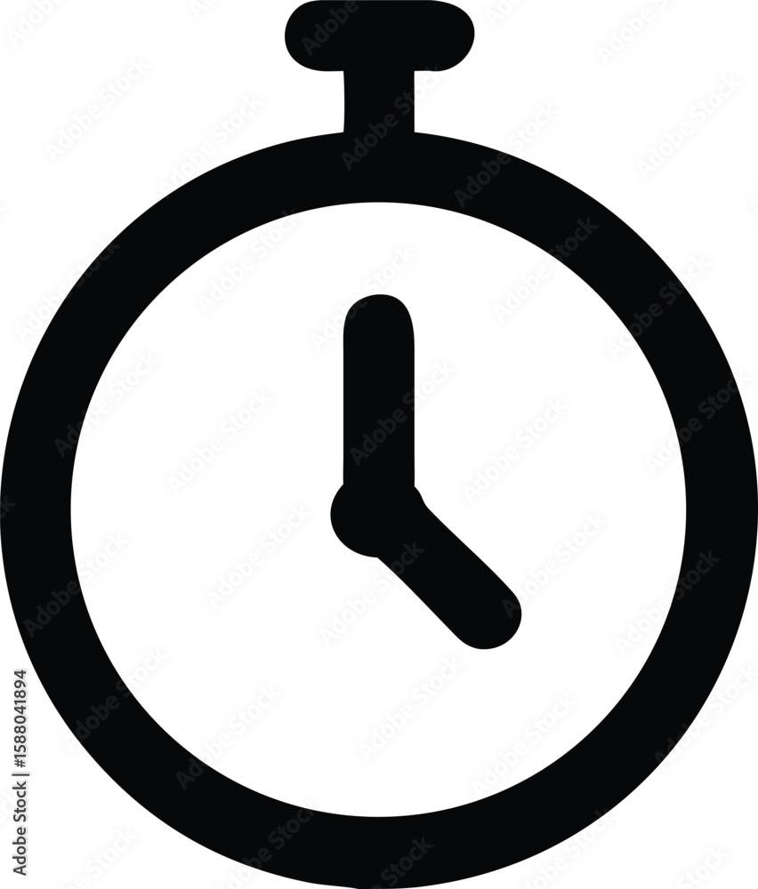 Poster bold black outline icon of a stopwatch with a circular indicator isolated on transparent background