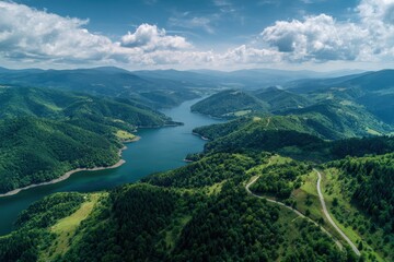 Panoramic mountain lake vista