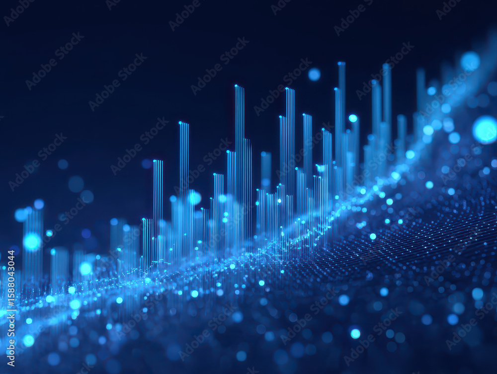 Aufkleber digital ai data visualization with glowing blue lines and dots representing finance economic growth 