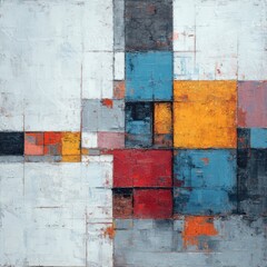 Abstract geometric painting with layered squares