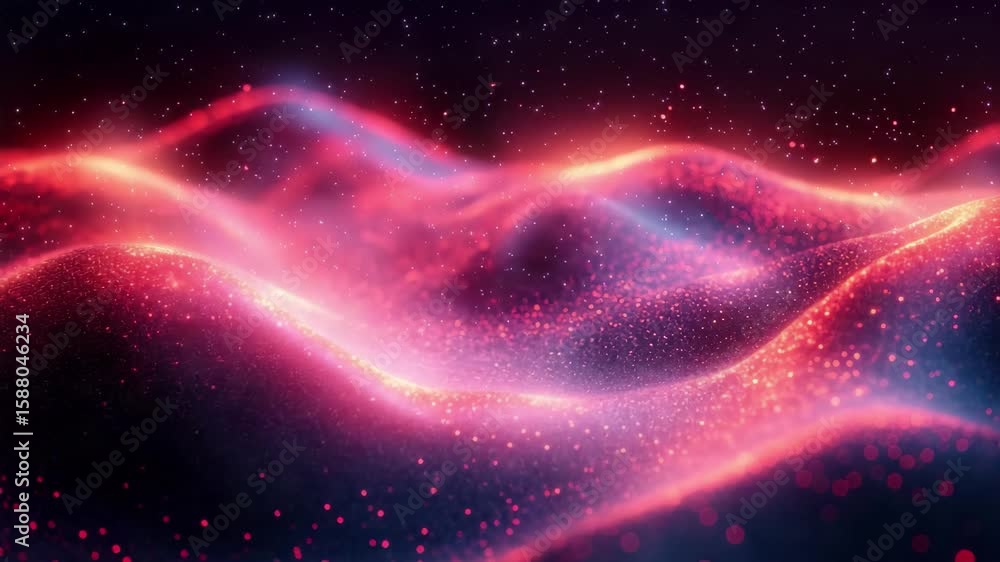 Poster vibrant cosmic waves filled with shimmering particles create a stunning visual display in an abstrac