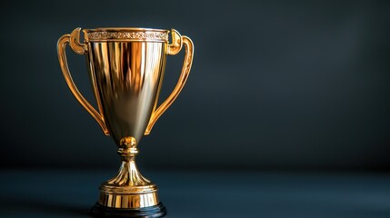 Shiny gold trophy on a dark background, symbolizing achievement and success in competition