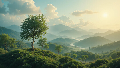 mountain landscape with fog