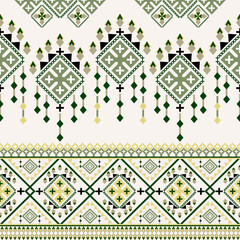 Green and yellow geometric ethnic seamless pattern with Aztec ornament. Tribal vector texture. Native ethnic pattern. Navajo pattern. Ideas for elaborate borders, and wallpaper.