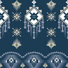 White and blue gorgeous geometric ethnic boho seamless pattern. Tribal pattern. Navajo pattern. Native ethnic style. Folk motif. Rugs, carpets, curtains, wallpaper, textiles, and elaborate borders.