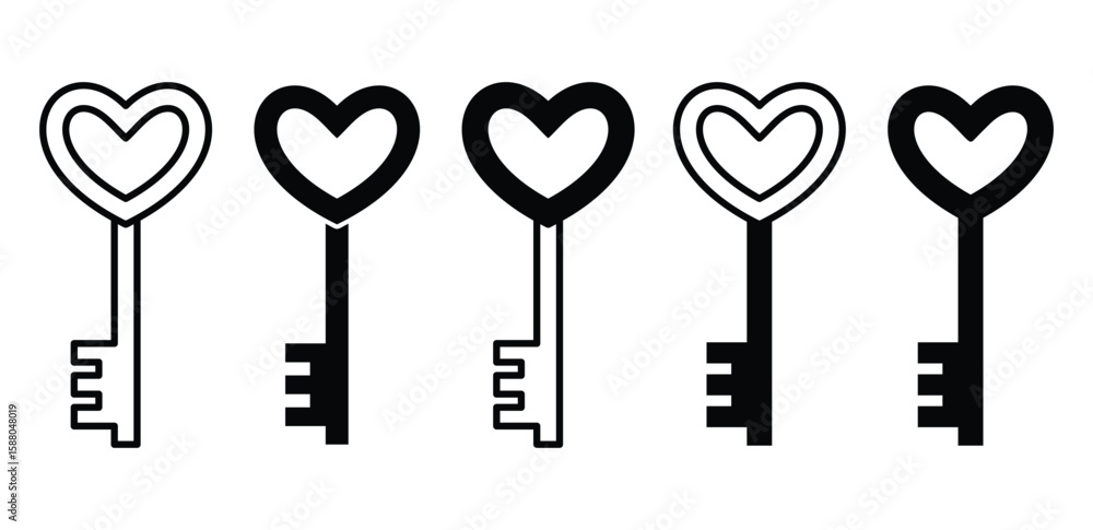 Poster heart shaped keys set icon illustration black and white color simple vector design
