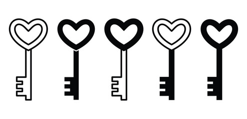 Heart Shaped Keys Set Icon Illustration Black And White Color Simple Vector Design