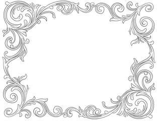 engraving vintage style, floral border and frame