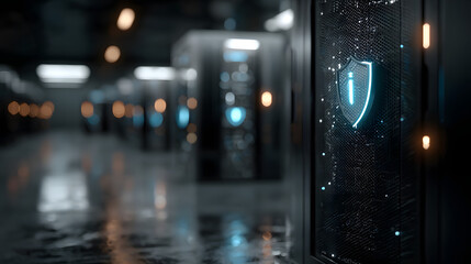 centro de datos con logo de seguridad informática