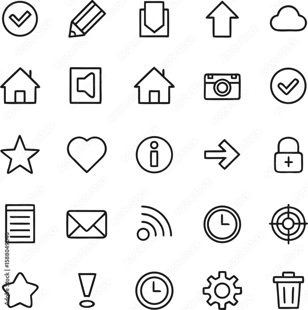 Poster clean and bold black outline vector icon of a stylized object isolated on transparent background