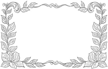 Obraz premium engraving vintage style, floral border and frame