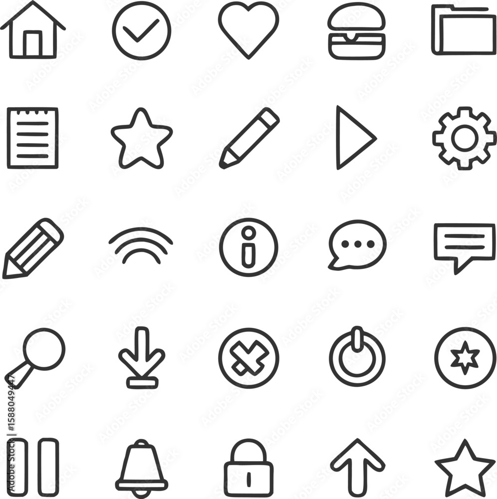 Fototapete Clean bold black outline vector icon set for digital and print applications isolated on transparent background