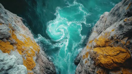 Waves crashing against rocky cliffs at a coastal area during daylight hours
