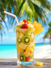Tropical Fruit Salad Paradise Beach Summer Vacation Fresh Healthy Food