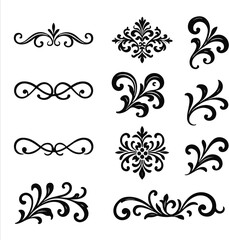 Elegant Ornament Collection: An exquisite assortment of black, swirling, stylized ornament designs, capturing the essence of refined grace and artistic charm.