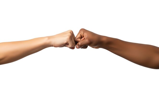 Fist Bump Between Two People on White Background