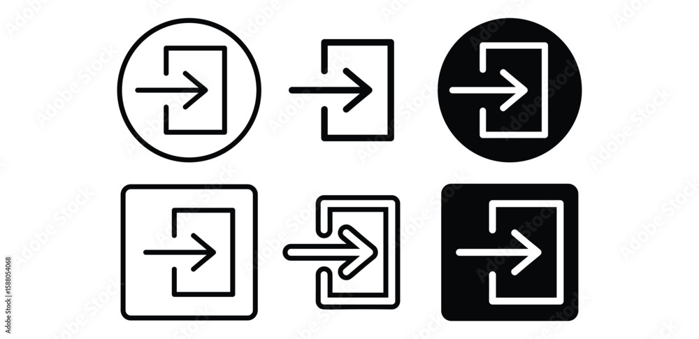 Poster login icon set black and white arrow symbols in circle and square frames vector design