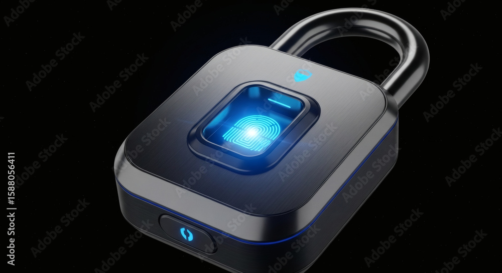 Poster modern fingerprint padlock with a sleek design for enhanced digital security
