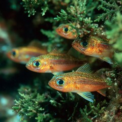 Fototapeta premium Colorful Freshwater Fish Swimming Among Vibrant Coral Reef Ecosystem