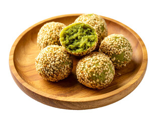 Obraz premium Gourmet Sesame Balls on Vintage Wooden Dish