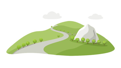 Obraz premium Scenic landscape illustration of green hills mountain road and clouds for outdoor adventure designs