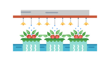 Indoor gardening setup with hydroponics system and grow lights for home garden and plant care use