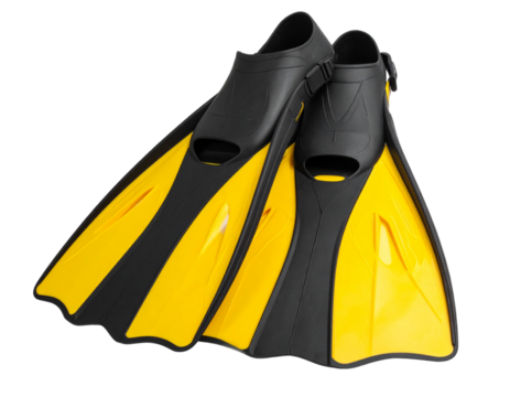  Crossed Yellow and Black Swim Fins in Angled Layout — Isolated PNG