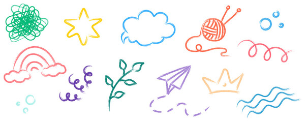 Hand Drawn Doodle Elements Set, Brush Scribble, Colorful Doodle Elements Collection, Scribble, Doodle Style, Scratch Texture, Transparent