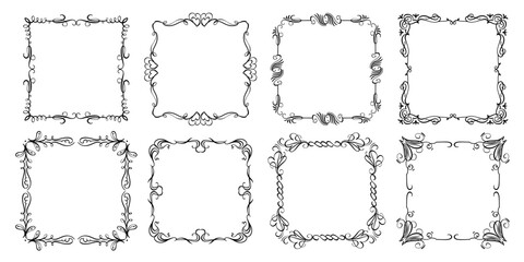 A collection of hand-drawn vintage decorative frames. Ideal for invitations, greeting cards, certificates, photo borders, or elegant graphic design elements