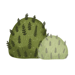 Green bush watercolor illustration for decoration on garden and nature landscape.