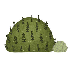 Green bush watercolor illustration for decoration on garden and nature landscape.