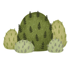 Green bush watercolor illustration for decoration on garden and nature landscape.
