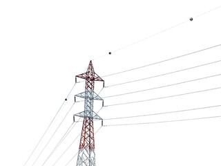 High voltage power line isolated on white background.
