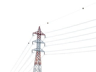 High voltage power line isolated on white background.