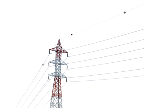 High voltage power line isolated on white background.