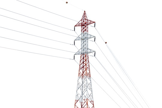 high voltage post.High-voltage tower isolated on white background.