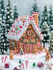Whimsical Winter Gingerbread House Village Festive Holiday Concept