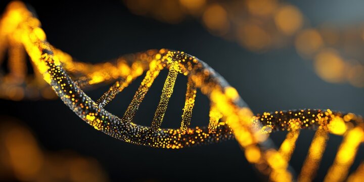 Close-Up Macro Yellow DNA Strand Showing Genetic Data Processing